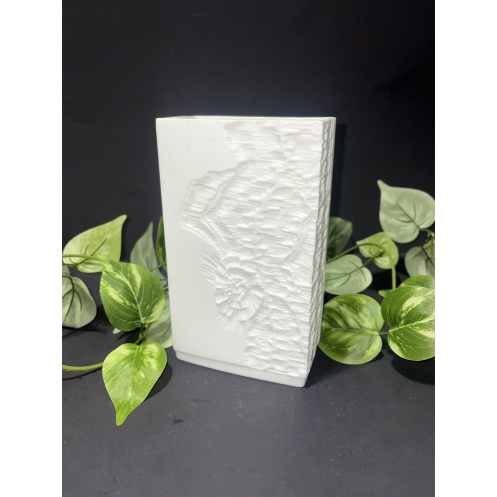 Kaiser West Germany Matte White Bisque Porcelain Relief Fossil Vase 356/20 MCM